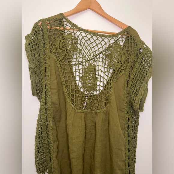 Free People Olive Green Crochet Lace Swim Cover Up Boho Tunic Top S - Picture 3 of 9